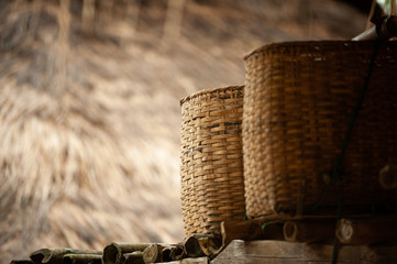 Basket made from bamboo by weaving. Rural people use it to use produce from agriculture.
