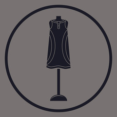 Women dress is straight cut on the mannequin logo.