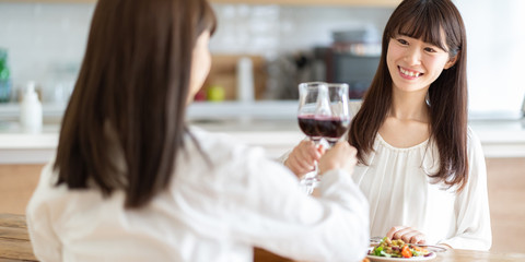 attractive asian women having lanch in dining