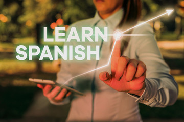 Conceptual hand writing showing Learn Spanish. Concept meaning Translation Language in Spain...