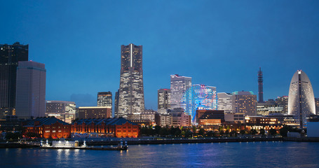 Naklejka premium Yokohama district in city of Japan at night