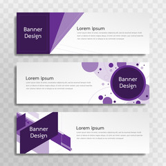 A set of purple banner templates designed for the web and various headlines are available in three different designs.