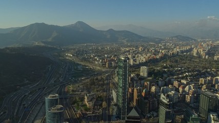 View of Santiago de Chile, Sanhattan sector, Cordillera de los Andes, 300 meters high Chile