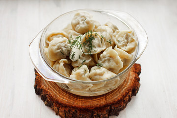 Homemade dumplings with minced meat for dinner