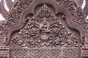 Stucco ancient. Stucco adorn ancient sanctuary. Huay Kaew temple in Lopburi, Thailand.