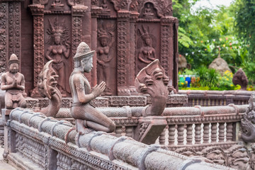 Stucco ancient. Stucco adorn ancient sanctuary. Huay Kaew temple in Lopburi, Thailand.