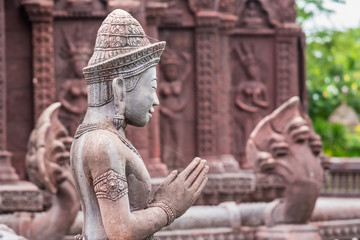 Stucco ancient. Stucco adorn ancient sanctuary. Huay Kaew temple in Lopburi, Thailand.
