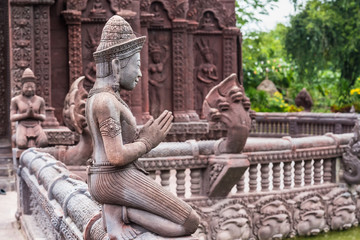 Stucco ancient. Stucco adorn ancient sanctuary. Huay Kaew temple in Lopburi, Thailand.