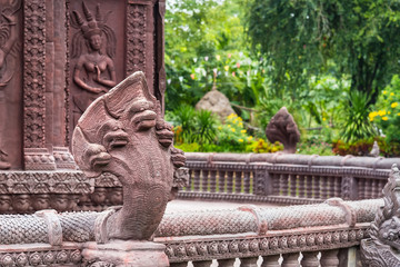 Stucco ancient. Stucco adorn ancient sanctuary. Huay Kaew temple in Lopburi, Thailand.