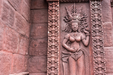 Stucco ancient. Stucco adorn ancient sanctuary. Huay Kaew temple in Lopburi, Thailand.