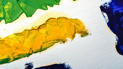 Brush strokes with oil paints. Artistic abstract. Design elements. Green, yellow and blue colors.