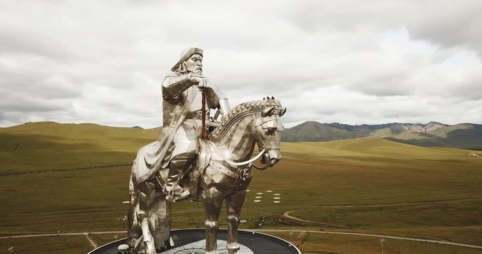 Statue of Genghis Khan aerial view in Tsonjin Boldog, near Ulaanbaatar, Mongolia.