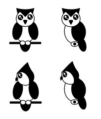 Four cute owls on a white background