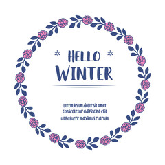 Purple wreath frame on white background, for ornate of various card hello winter. Vector