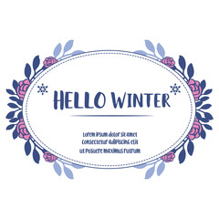 Design element of purple flower frame, for greeting card hello winter. Vector