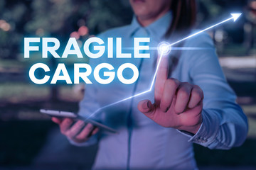 Conceptual hand writing showing Fragile Cargo. Concept meaning Breakable Handle with Care Bubble Wrap Glass Hazardous Goods