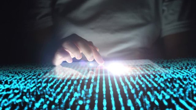 Finger touching tablet with network connected on screen