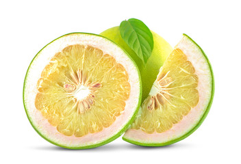 Pomelo with half of it isolated on the white background