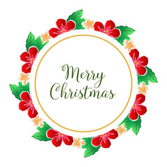 Fototapeta na wymiar Handwriting of merry christmas, with colorful floral frame. Vector