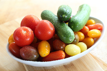 Fresh tomatoes and cucumbers