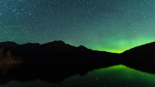 Jasper National Park Aurora Borealis, Northern Lights Timelapse at Pyramid Lake