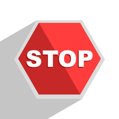 Octagonal stop sign. Flat. Isolated on white background. Long shadow effect.