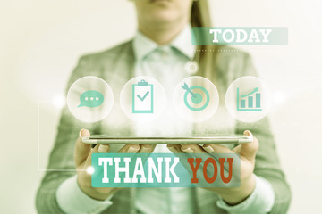 Handwriting text writing Thank You. Conceptual photo a polite expression used when acknowledging a...