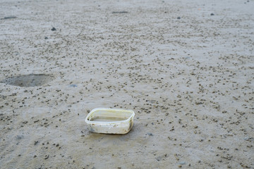 Lok Kawi, Kota Kinabalu, Sabah, Malaysia - September 08, 2019: There is a lot of rubbish left in Lok Kawi Beach. This rubbish are dumped into the sea and washed away to this beach.