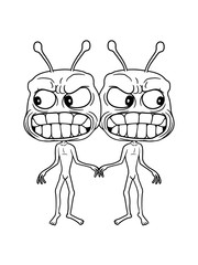 Fototapeta premium böse 2 freunde paar pärchen team alien monster ausserirdischer wütend sauer verärgert zähne knirschen wahnsinnig werden durchdrehen comic cartoon clipart gesicht lustig