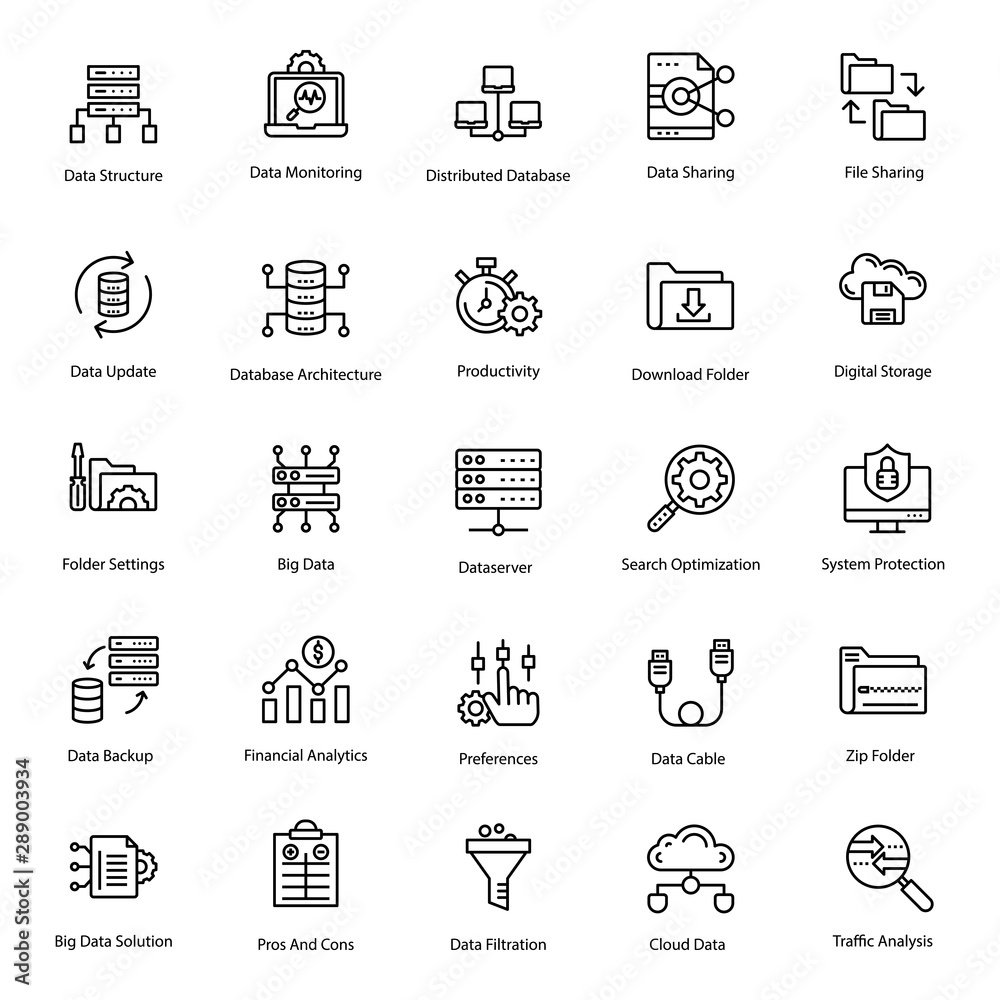 Poster big data line icons pack