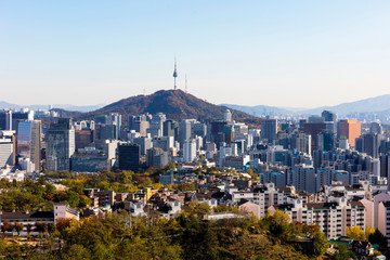 Fototapeta premium Seoul South Korea City Skyline with seoul tower.