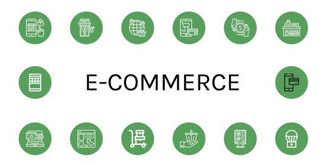 Set of e-commerce icons such as Online shopping, Online shop, Shopping, Shopping cart, Transaction, Store, Online payment, Trolley, basket, Order, Airdrop , e-commerce