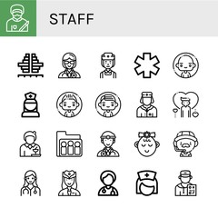 Set of staff icons such as Surgeon, Population, Doctor, Nurse, Medicine symbol, Man, Waitress, Group, Girl, Coach, Hostess , staff