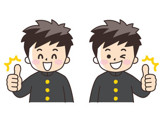 サムズアップする中高生の男子