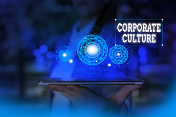 Text sign showing Corporate Culture. Business photo text pervasive values and attitudes that...