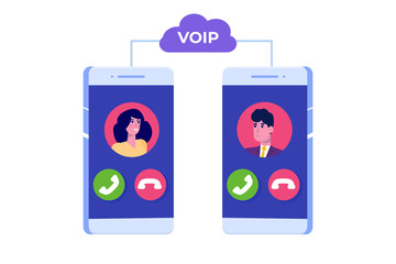 Voice over IP,  IP telephony  VoIP technology concept. Vector illustration.