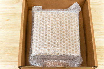 Bubbles covering the box by bubble wrap for protection product