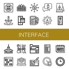 Set of interface icons such as Digital clock, Navigation, High score, Calendar, Dollar, Calculator, Fountain pen, Signaling, Menu, Church, Email, Code, Folder, Website design , interface