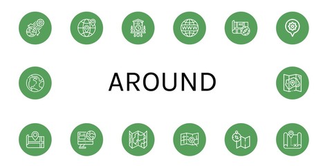 Set of around icons such as World, Earth, Cuckoo clock, Worldwide, Map , around
