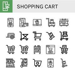 Set of shopping cart icons such as Shopping cart, Cart, Trolley, Clock shop , shopping