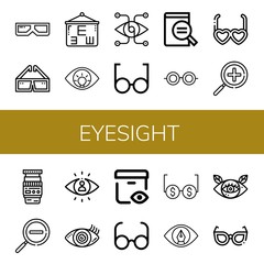 Set of eyesight icons such as d glasses, Eye test, Eye, Vision, Glasses, Magnifying glass, Sunglasses, Zoom in, Lens, Zoom out, Visibility, View , eyesight