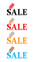 3d red sale word isolated over white background with reflection and shadow. 3D rendering set