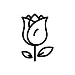 Black line icon for rose bloom 