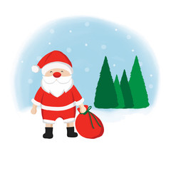 Santa Claus with huge red bag with presents.