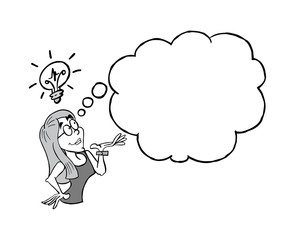 Young blond woman with an empty idea cloud - BW