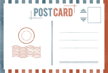Blank vintage post card and font duo template with stamp.vector illustration