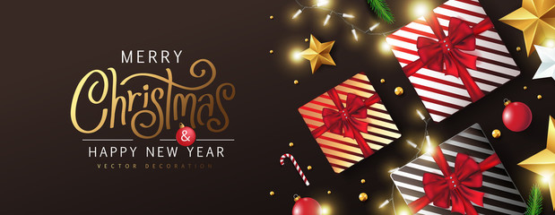 Merry Christmas and Happy New Year background banner.Merry Christmas vector text Calligraphic Lettering Vector illustration.