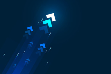 Blue light of up arrows on dark blue background, business growth concept.