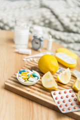 home care with pills, lemon, tablets and nasal spray.