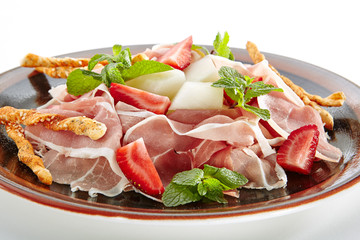 Prosciutto Crudo or Crudo with Melon, Strawberry and Crostini